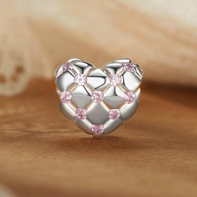 Love Heart Diamond pattern Bead Charm