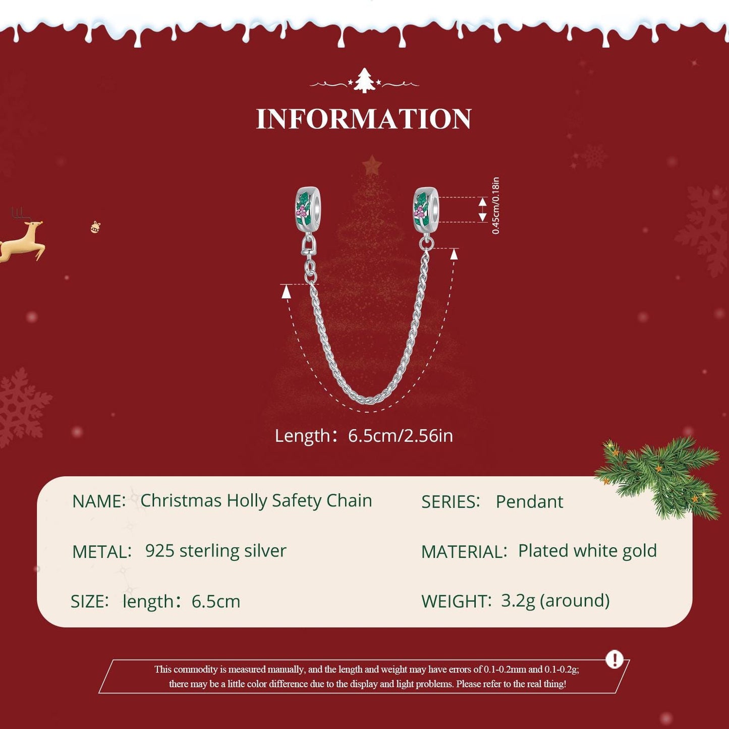 Christmas Holly Safety Chain Charm