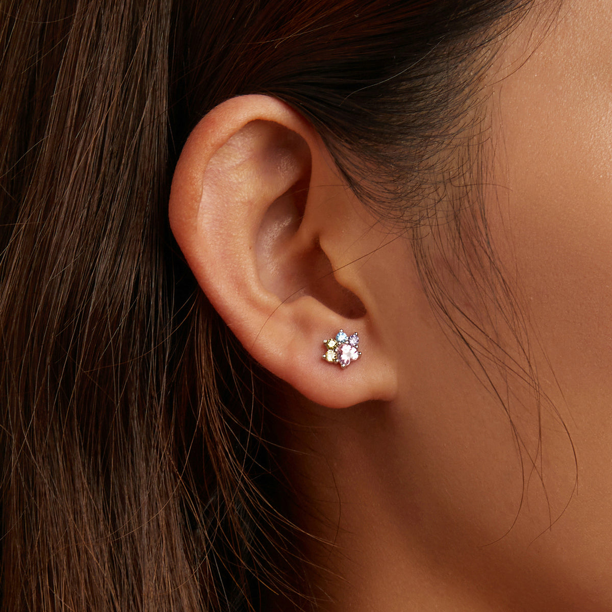 Colorful Cubic Zirconia Paw Stud Earrings
