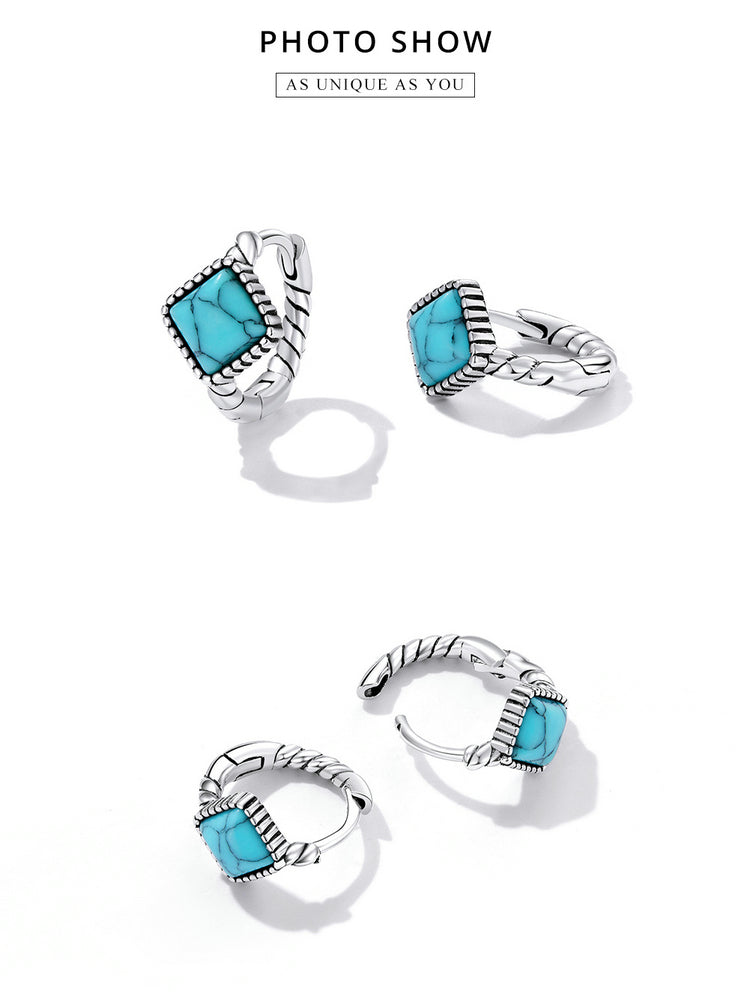 Square Turquoise Clip Earrings