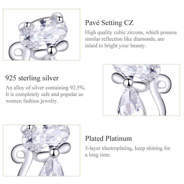 Square Gemstone Cat Stud Earrings