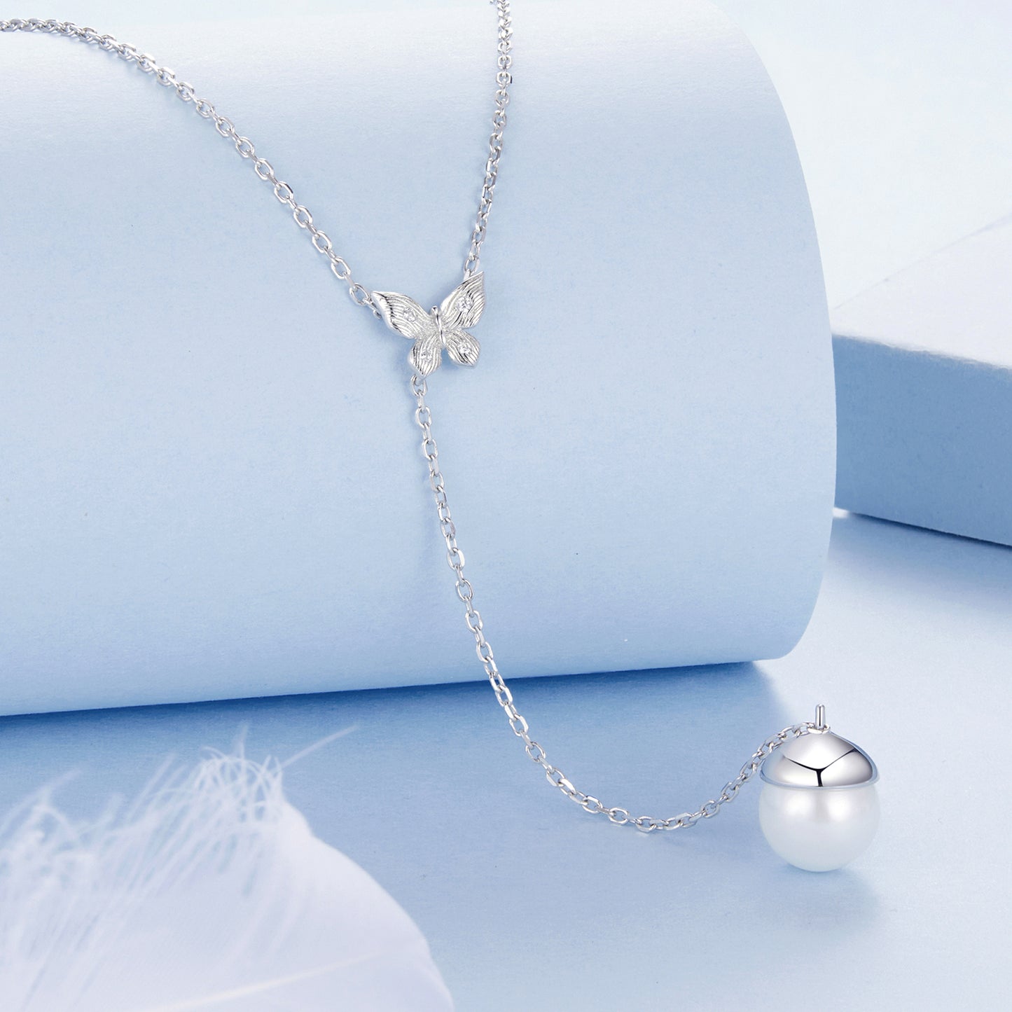 Butterfly and Pearl Necklace