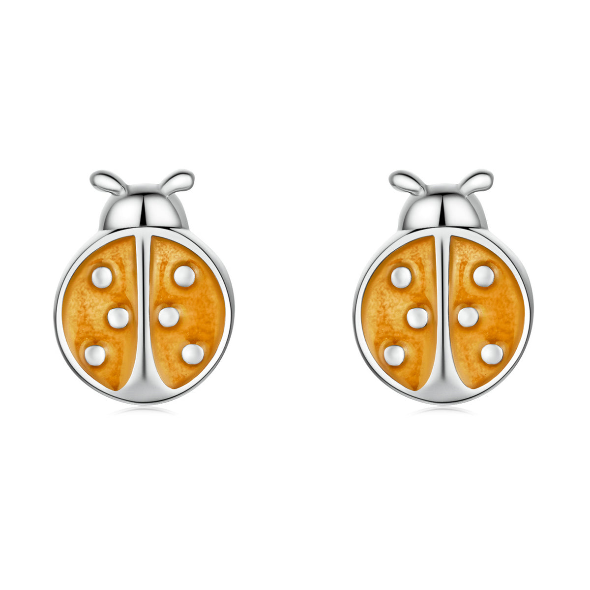 Orange Ladybug Stud Earrings