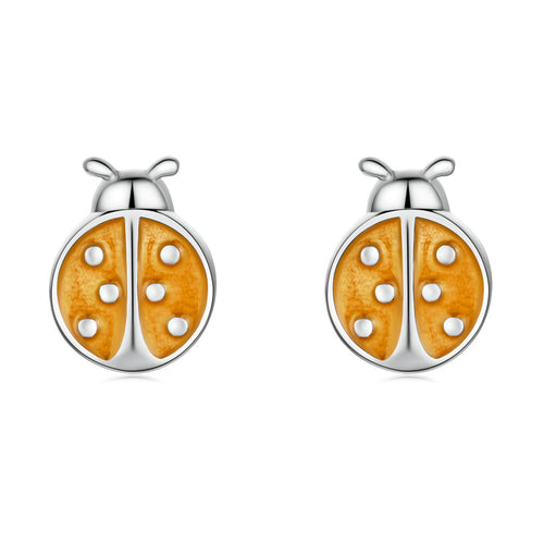 Orange Ladybug Stud Earrings