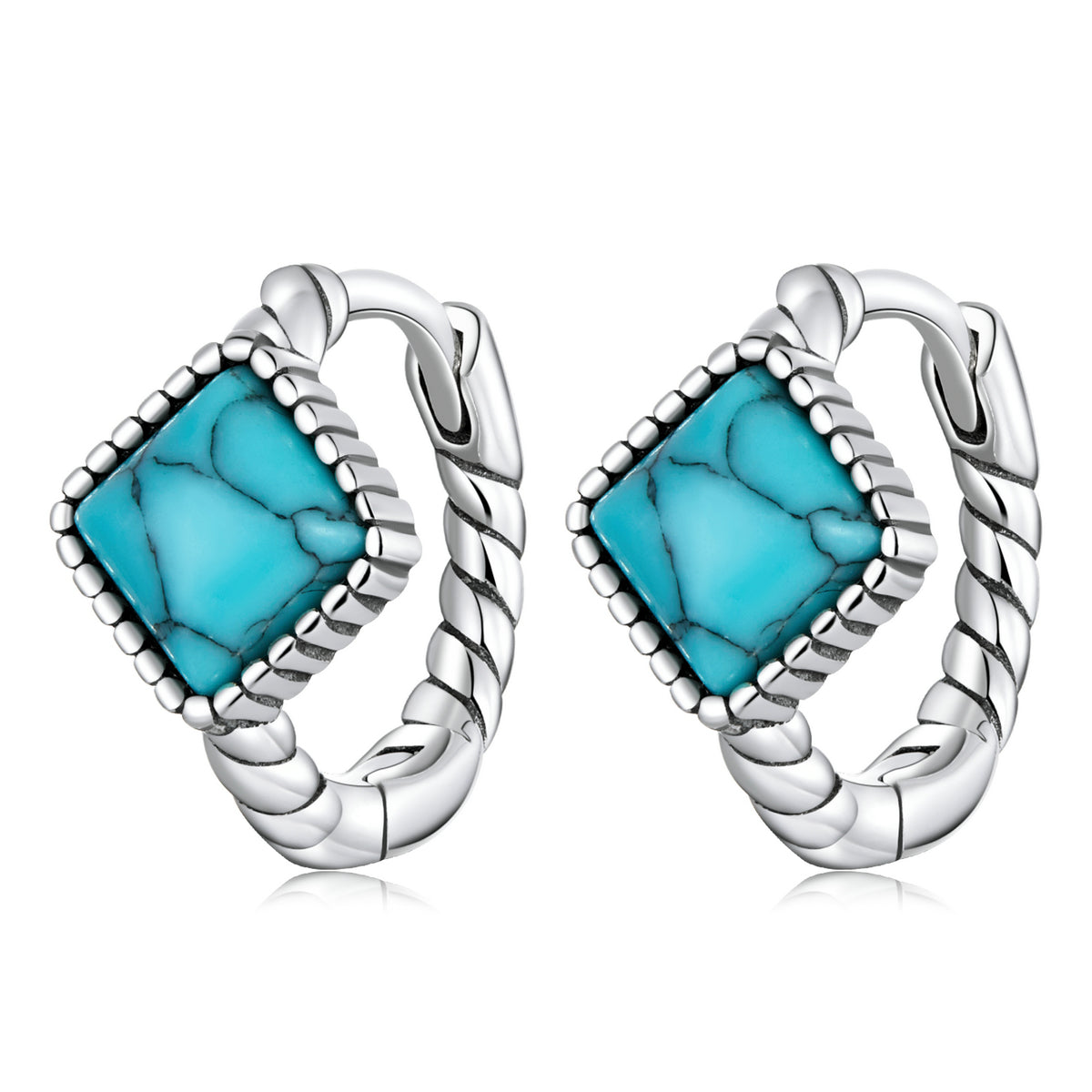 Square Turquoise Clip Earrings