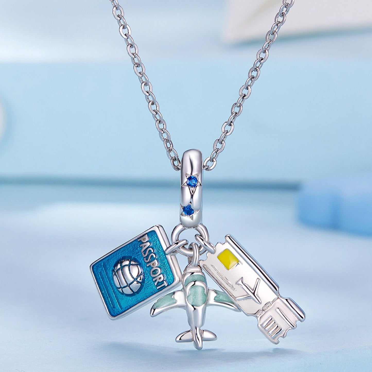 Traveling Airplane, Suitcase, Blue Earth & Airplane Charm