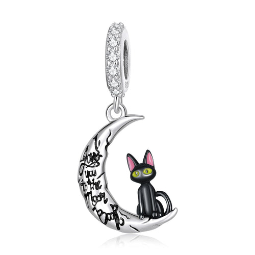 Moon & Black Cat Pendant Charm