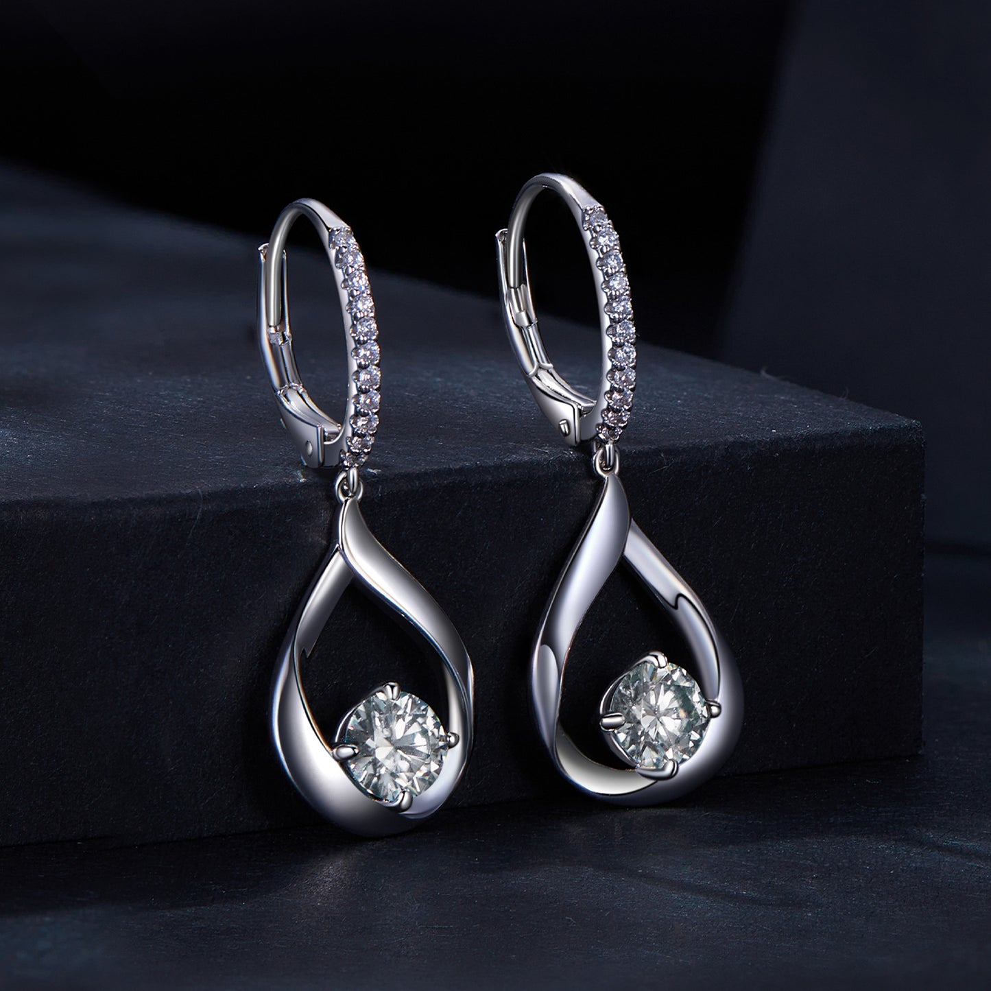 Teardrop Moissanite Spring Earrings