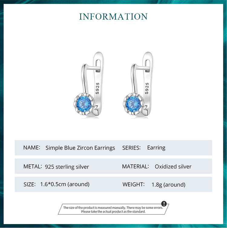 Minimalist Blue Cubic Zirconia Clip Earrings