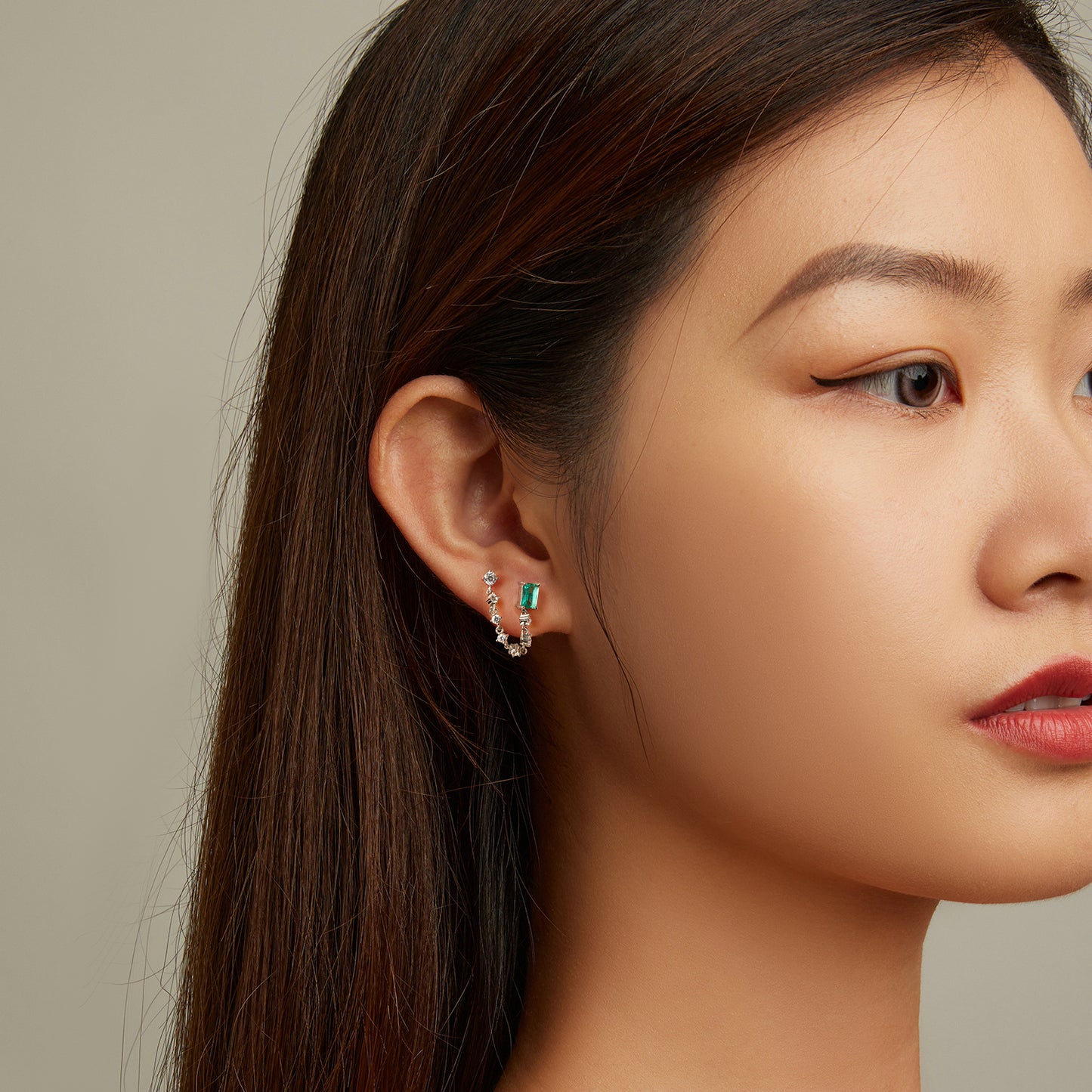 Double-piercing Chain Stud Earrings