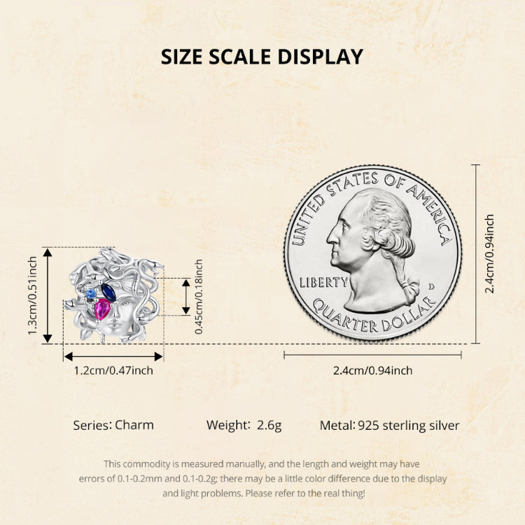 Medusa Charm, Genuine 925 Sterling Silver Charm