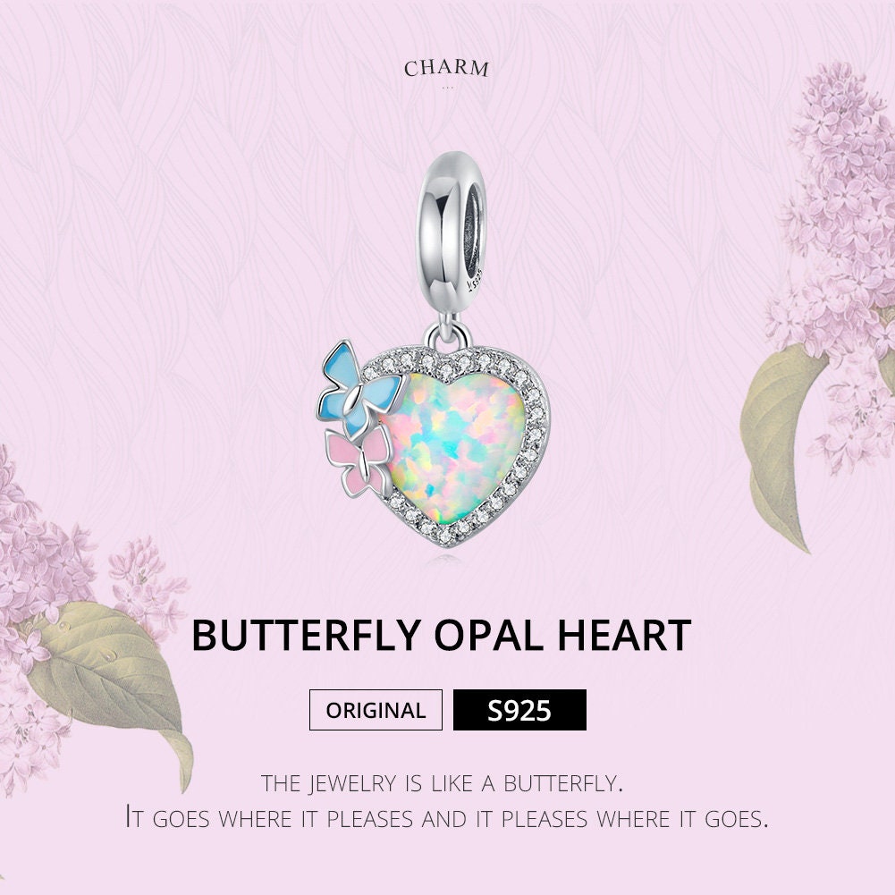 Butterfly Opal Heart Charm