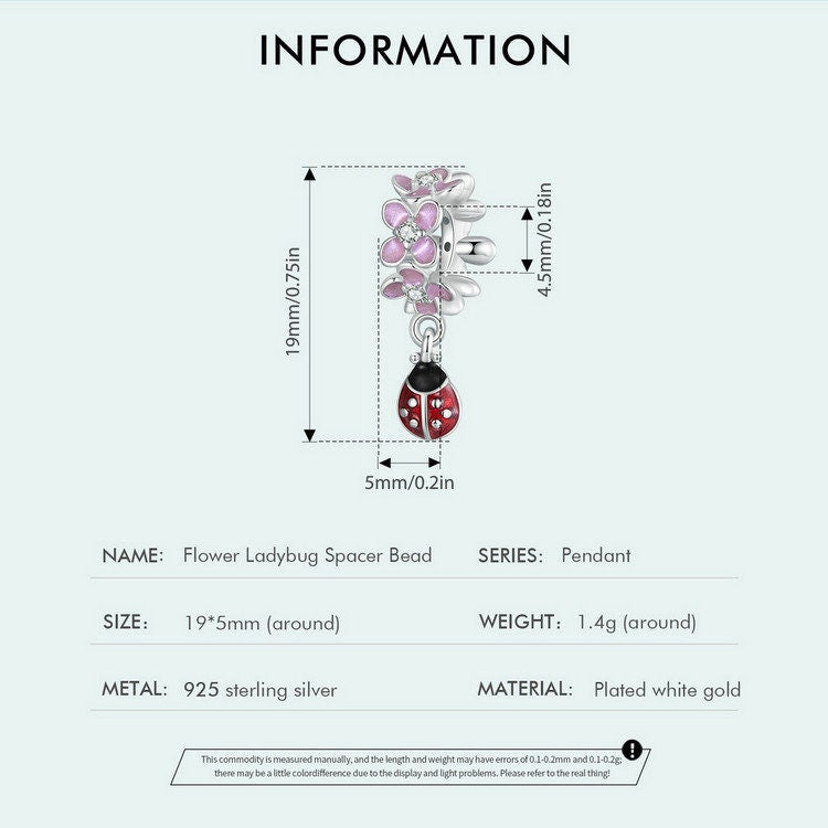Flower Ladybug Spacer Bead Charm