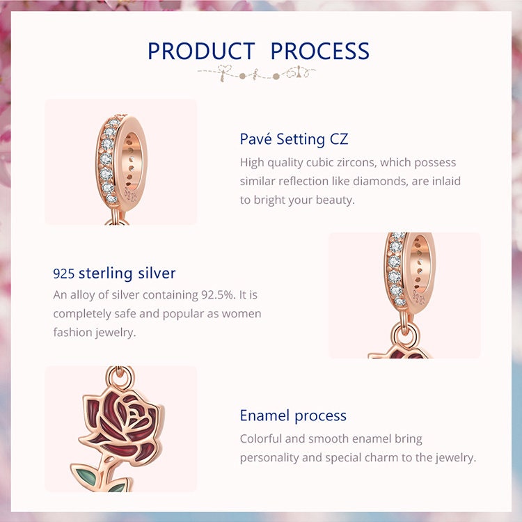 Red Rose Hanging Bead Charm
