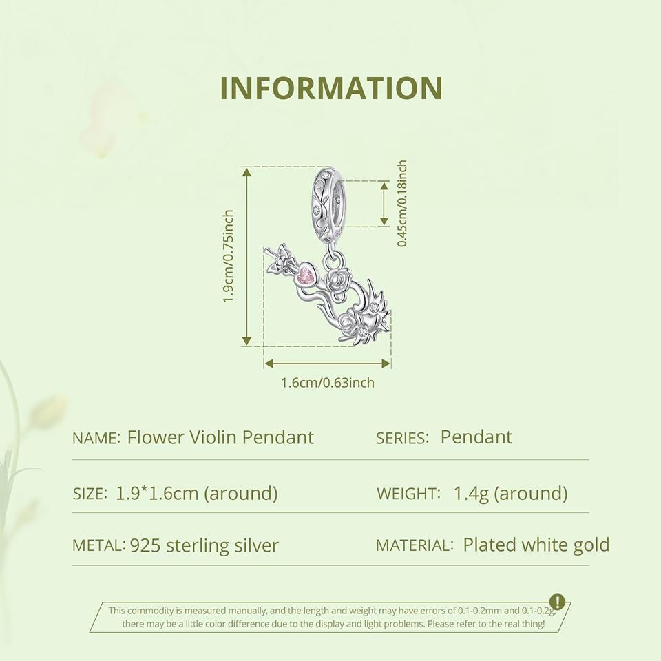 Flower Violin Pendant Charm