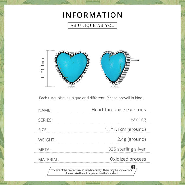 Heart Turquoise Stud Earrings