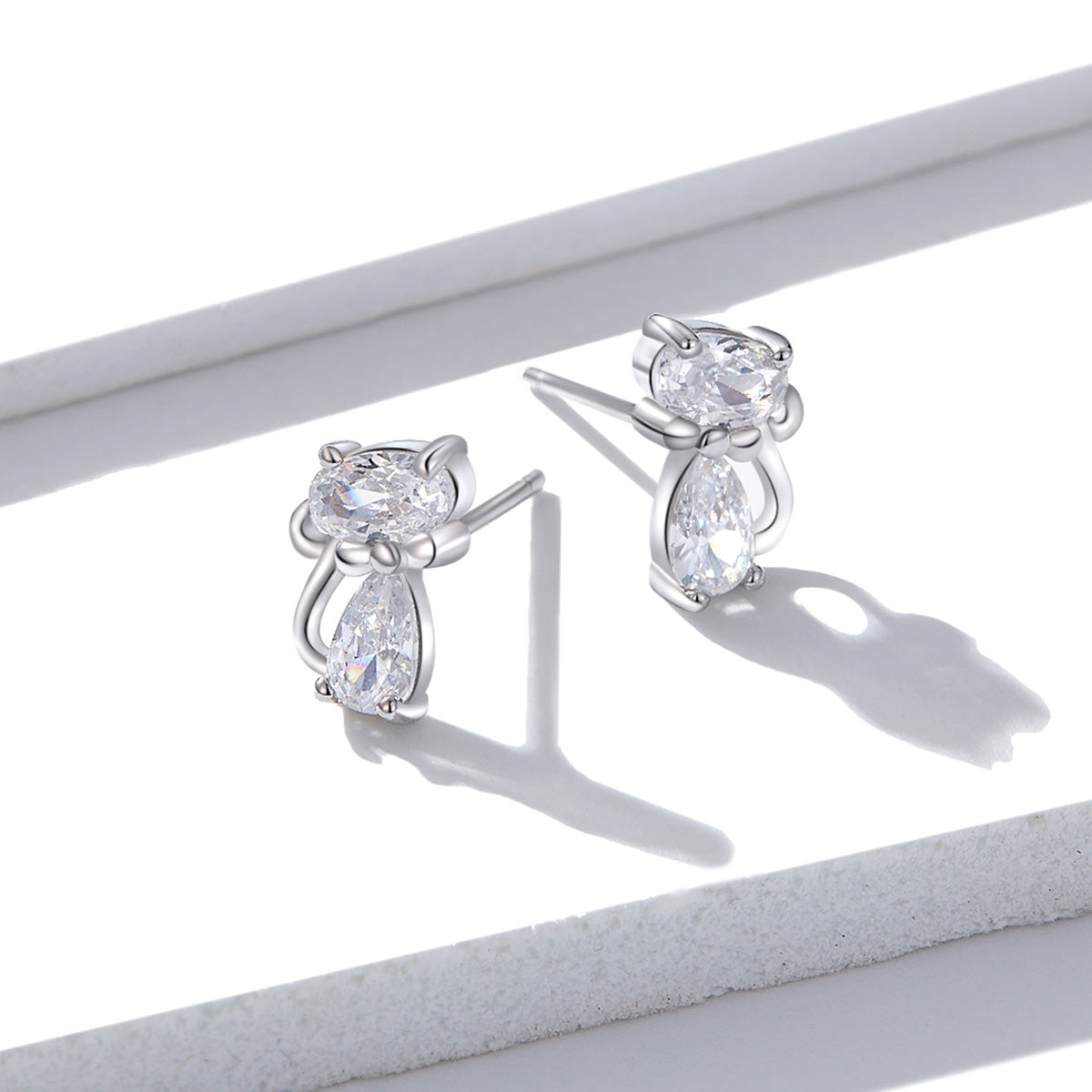 Square Gemstone Cat Stud Earrings