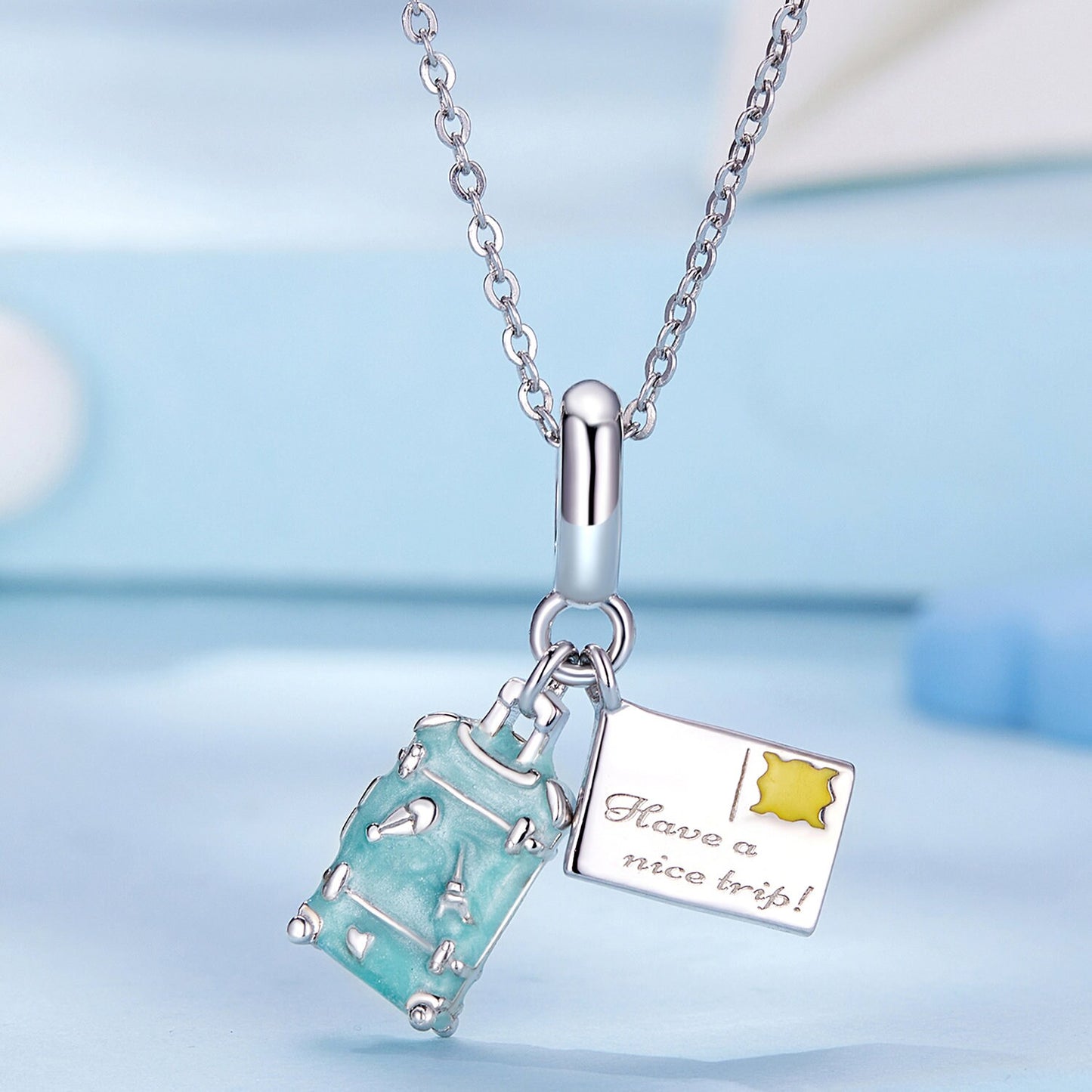 Traveling Airplane, Suitcase, Blue Earth & Airplane Charm