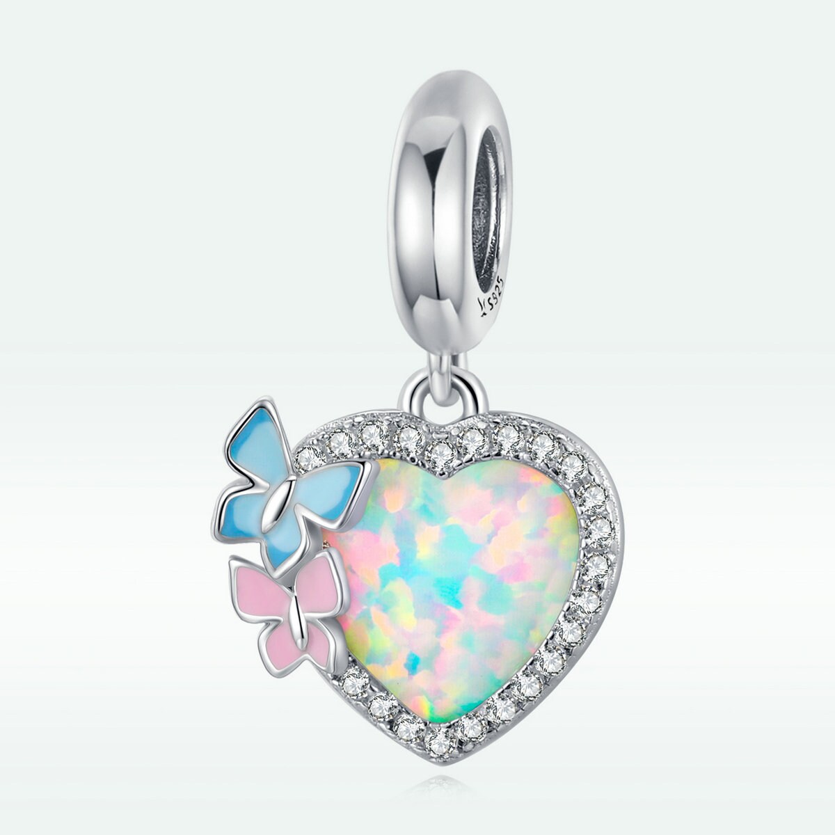 Butterfly Opal Heart Charm
