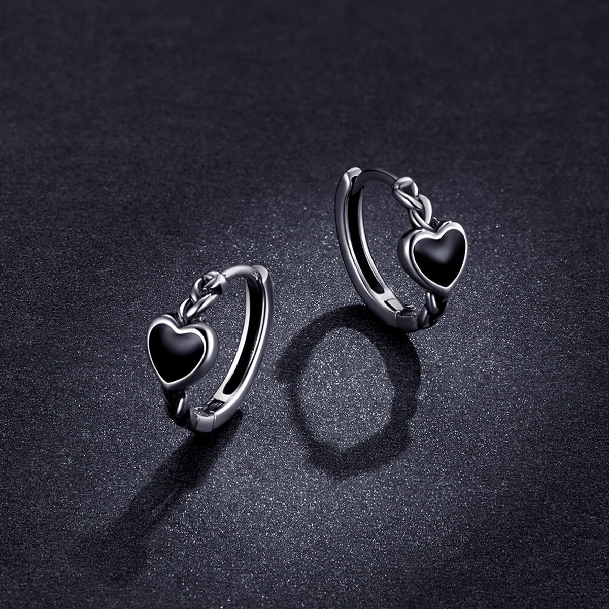 Black Heart Hoop Earrings