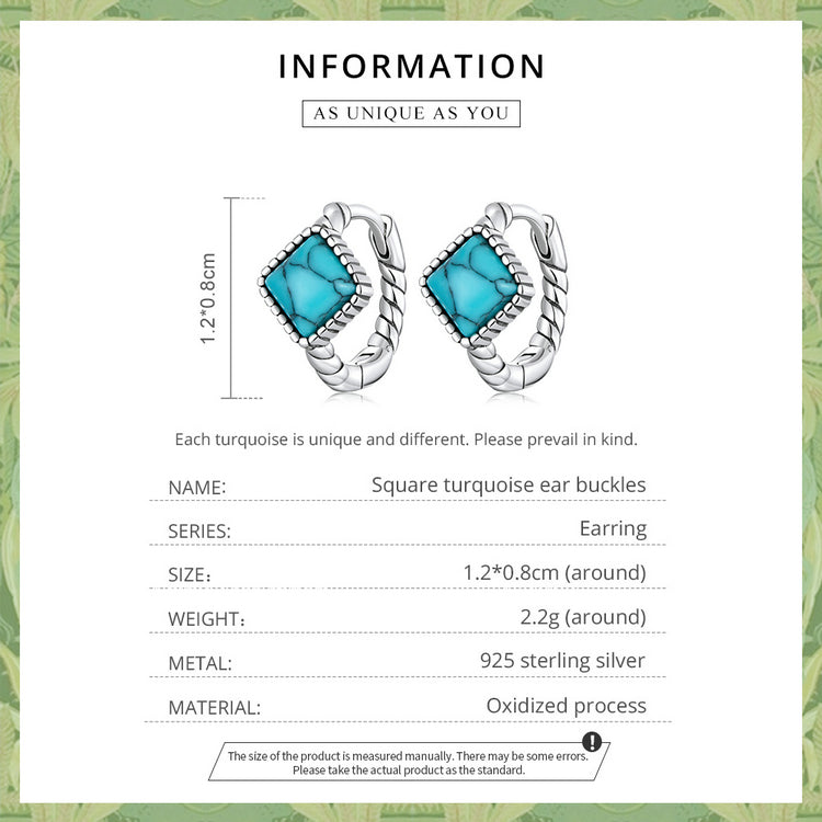 Square Turquoise Clip Earrings