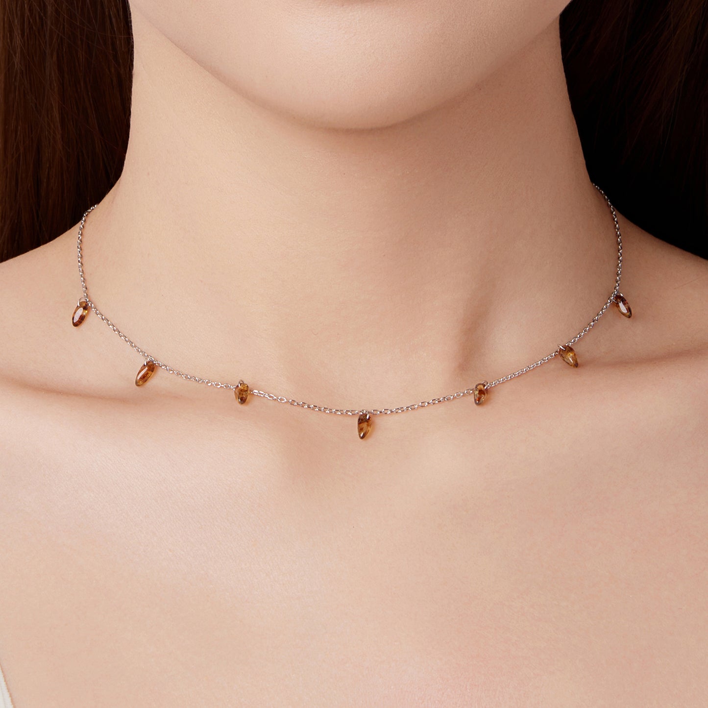 Amber Fringe Neck Chain Necklace