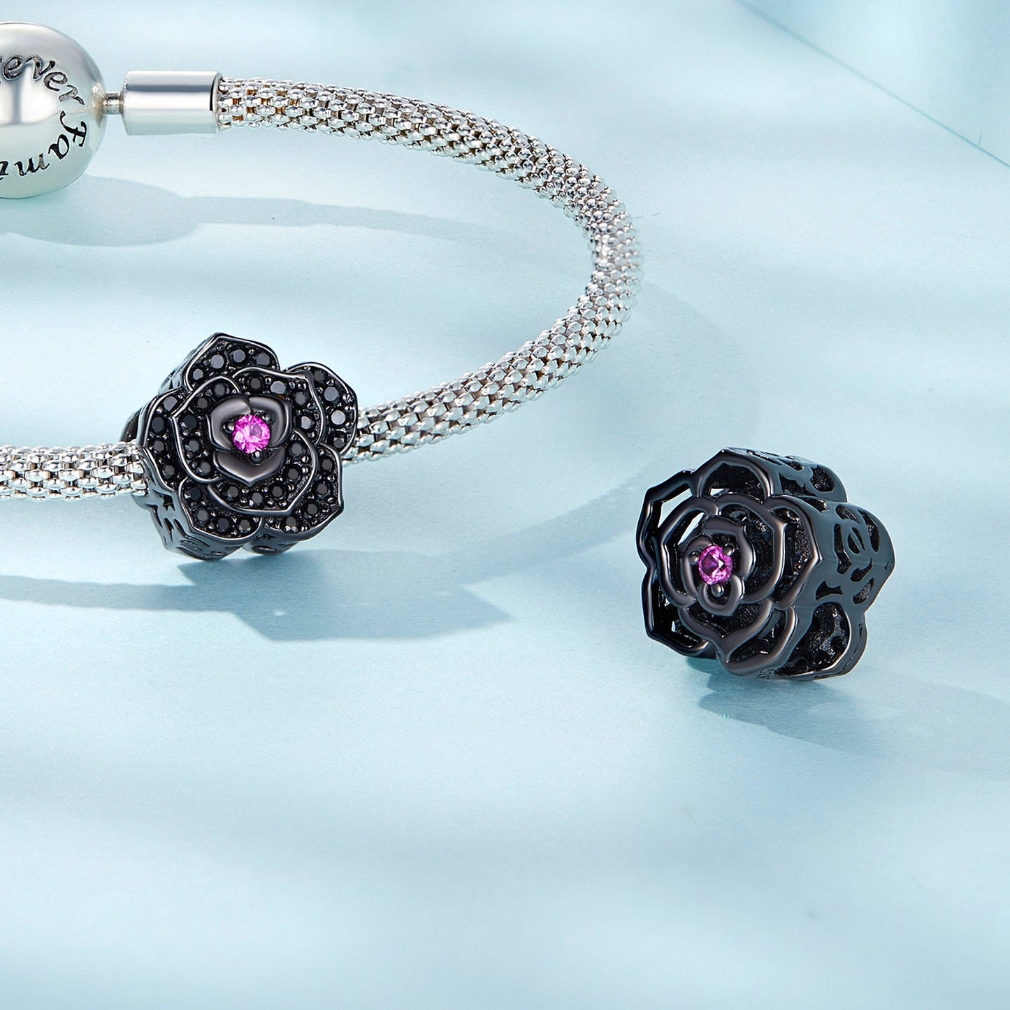Black Rose Bead Charm