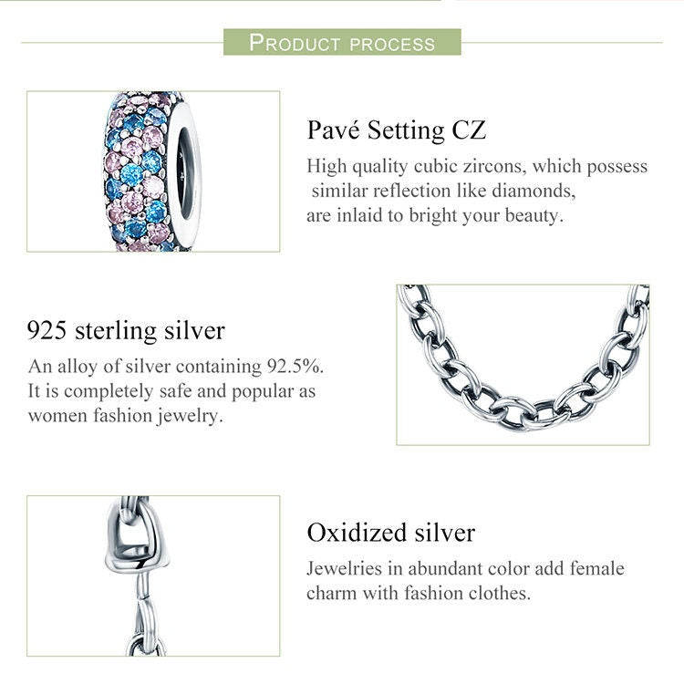 Pink and Blue Miracle Safety Chain Charm for Bracelet