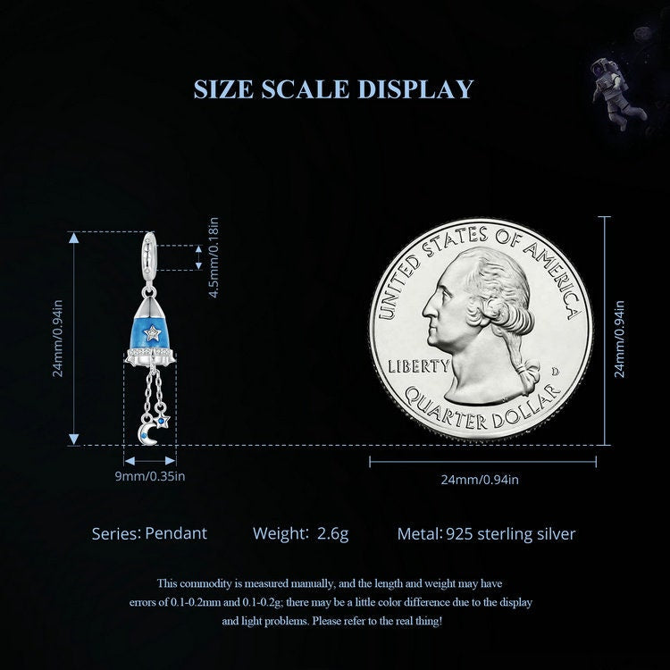 Moon-Star Rocket Pendant Charm