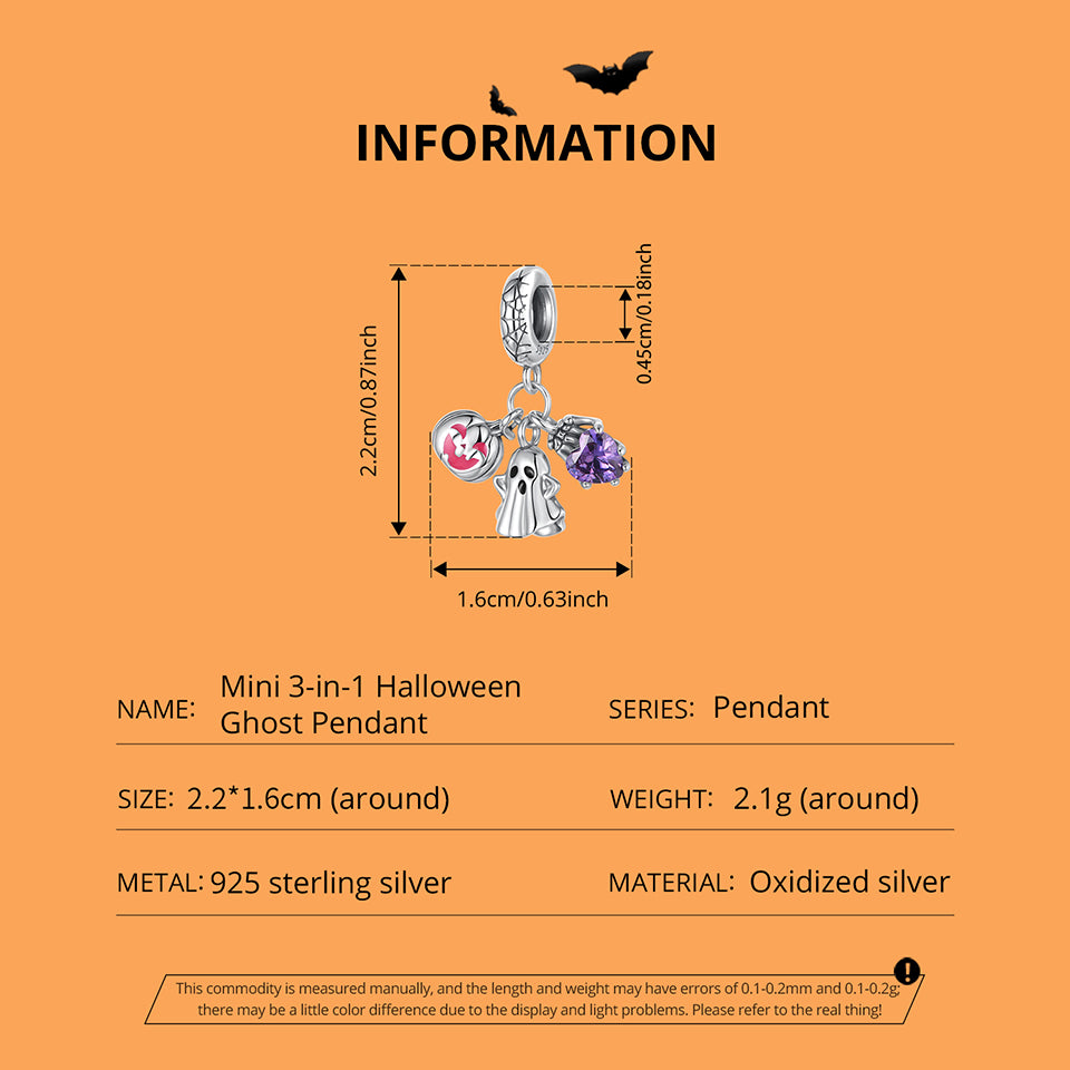 Mini 3-in-1 Halloween Ghost Pendant Charm