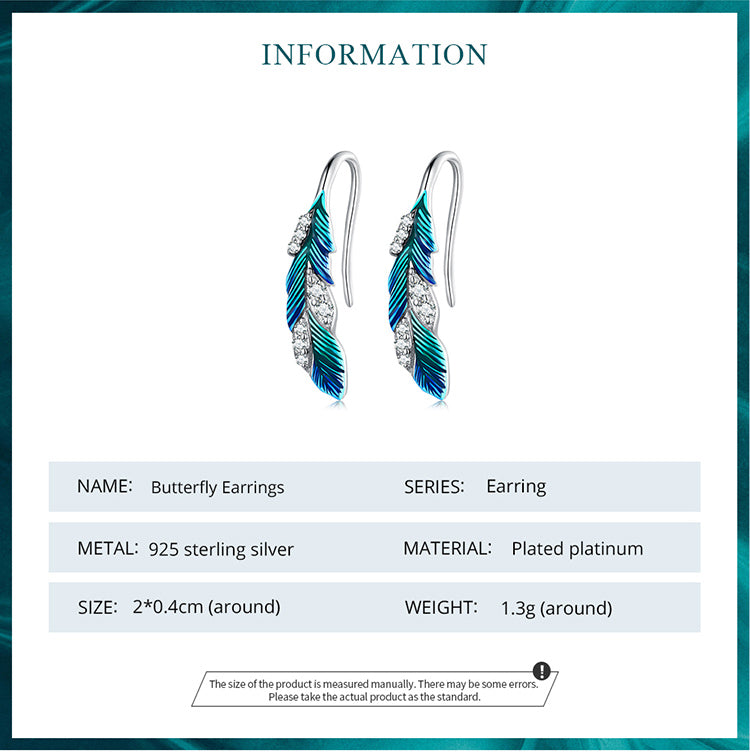 Blue Feather Drop Earrings