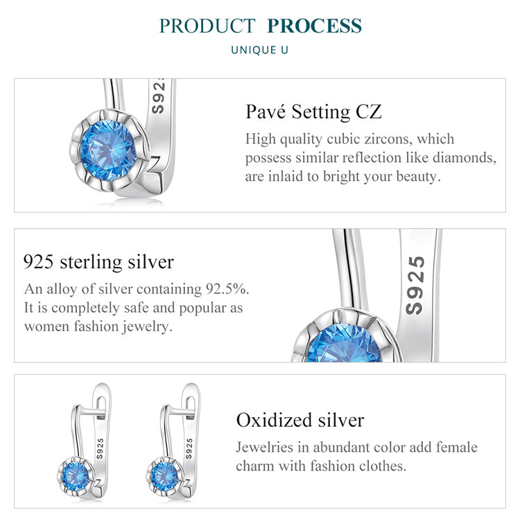 Minimalist Blue Cubic Zirconia Clip Earrings