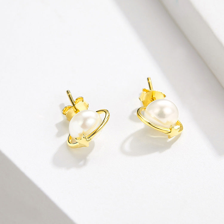 Cosmic Ring Pearl Earrings
