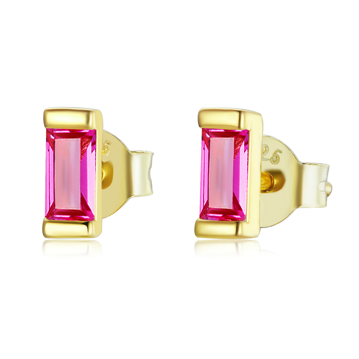 Sparkling Pink Square Stud Earrings