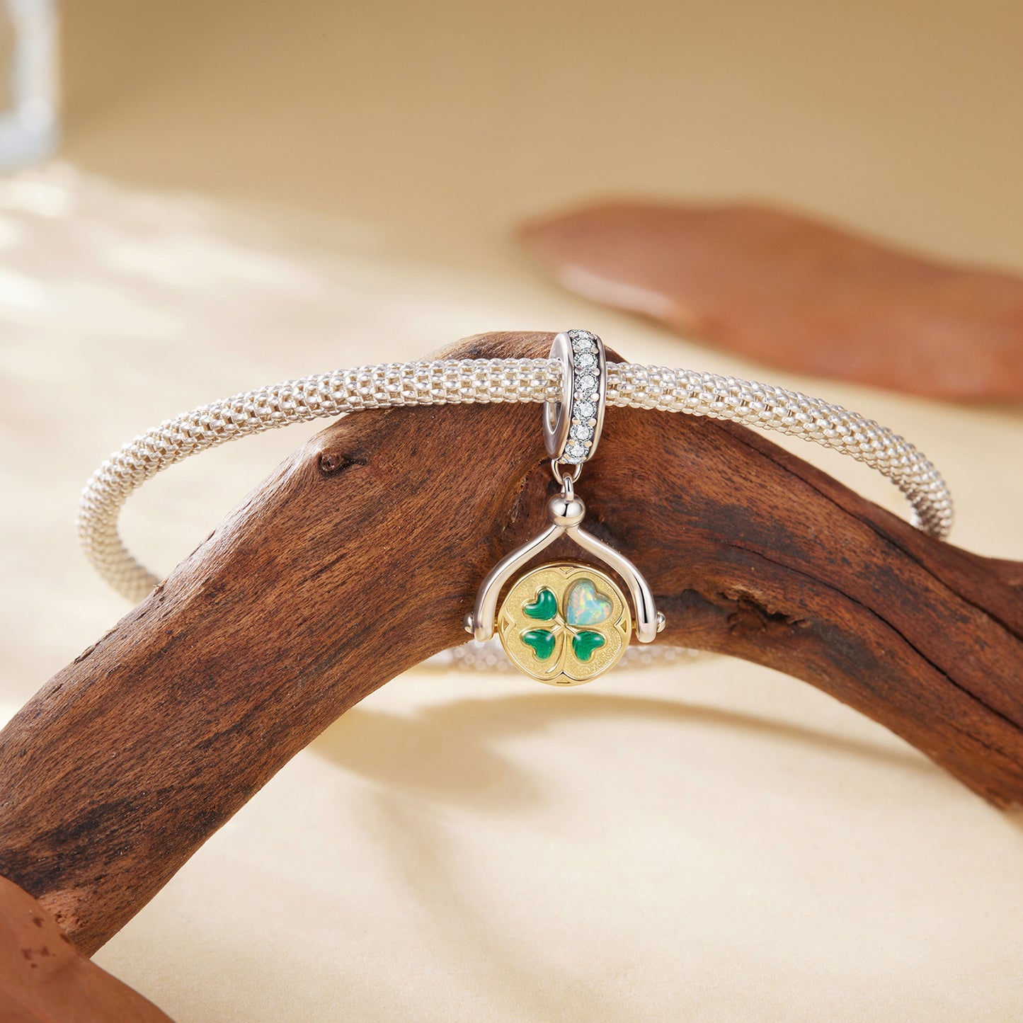 Lucky Four-Leaf Clover Spinning Pendant Charm