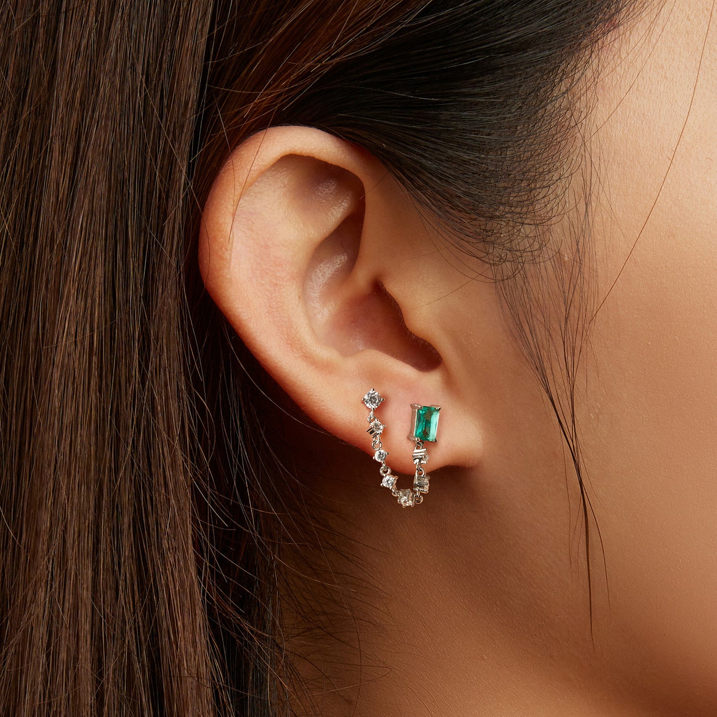 Double-piercing Chain Stud Earrings