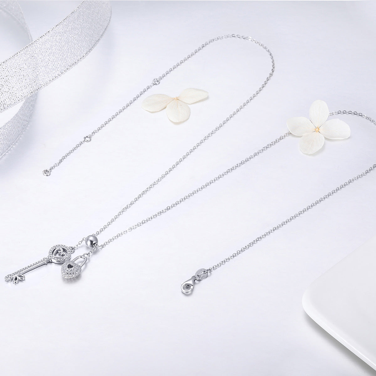 Heart Locket Key Sterling Silver Necklace