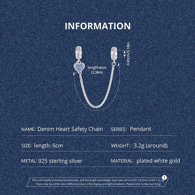 Denim Heart Safety Chain Charm