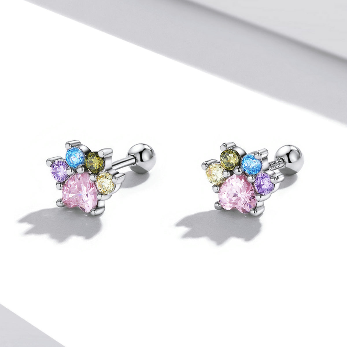 Colorful Cubic Zirconia Paw Stud Earrings