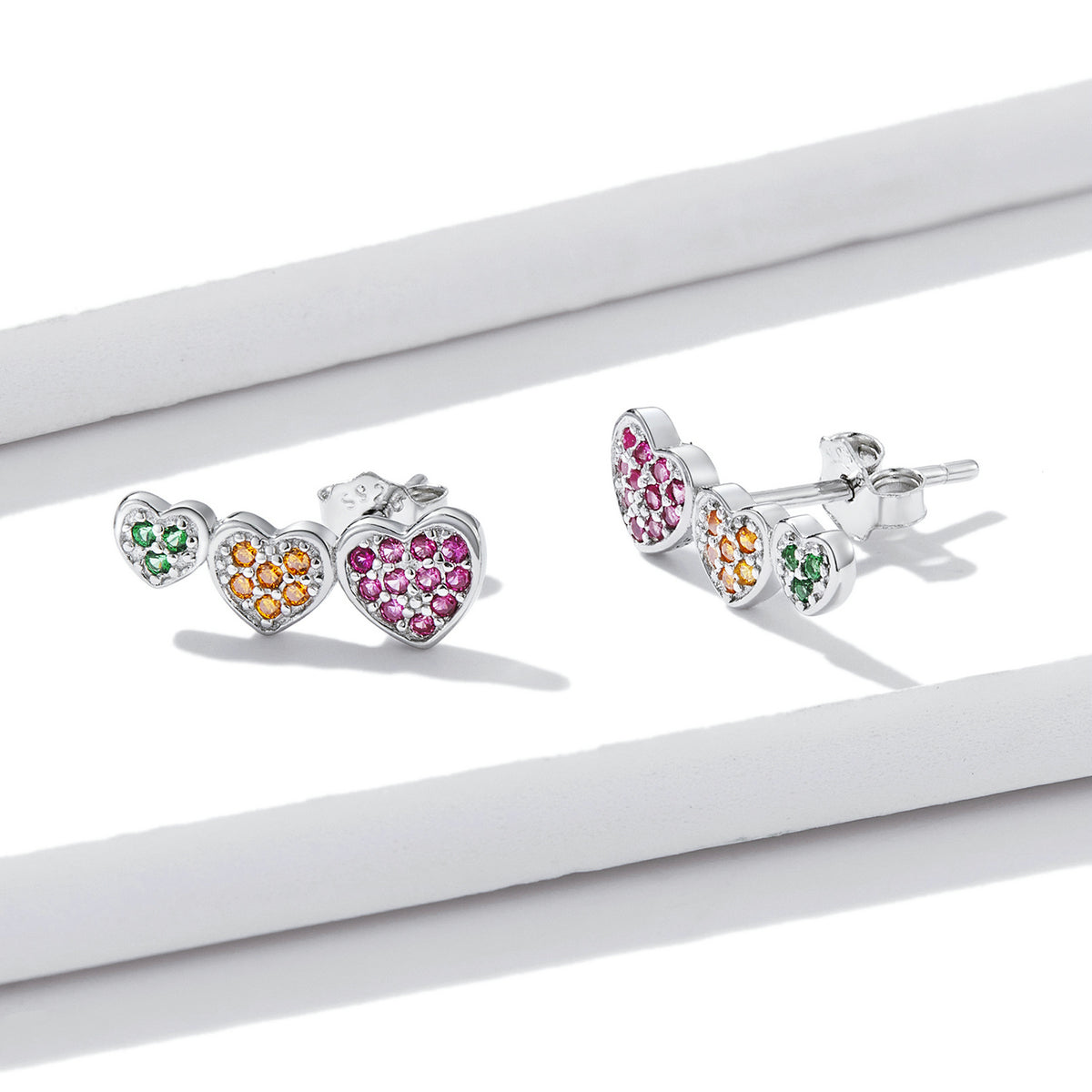 Multicolor Heart Stud Earrings