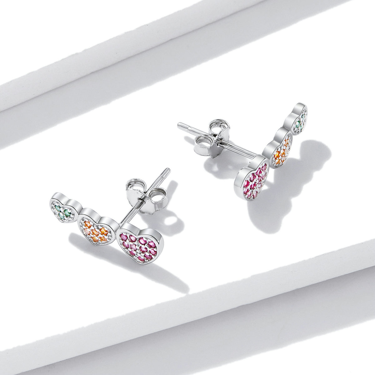 Multicolor Heart Stud Earrings