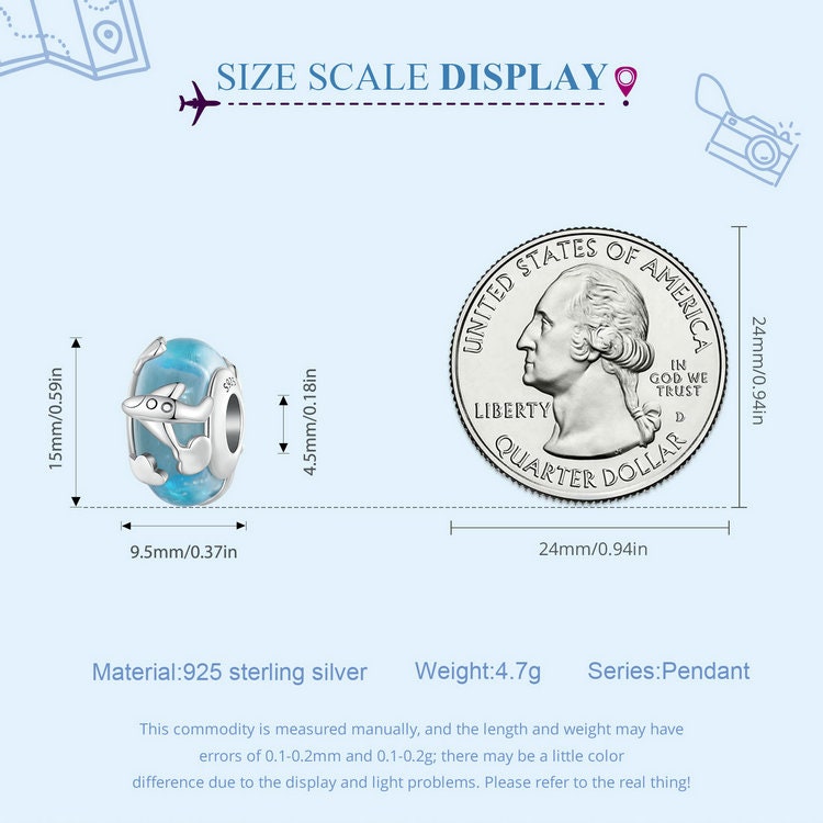 Traveling Airplane, Suitcase, Blue Earth & Airplane Charm