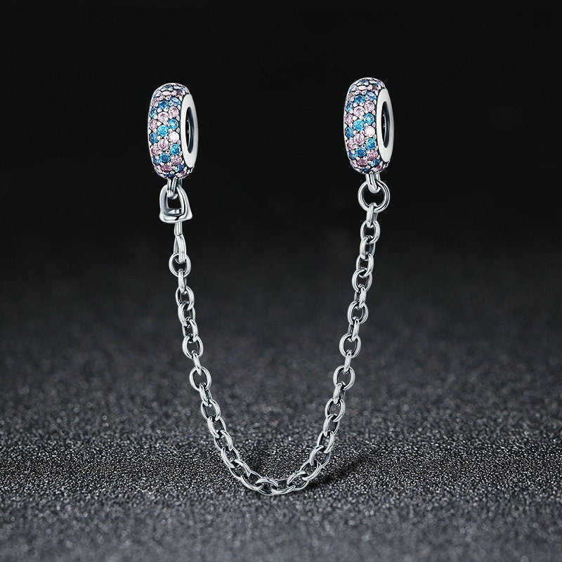 Pink and Blue Miracle Safety Chain Charm for Bracelet