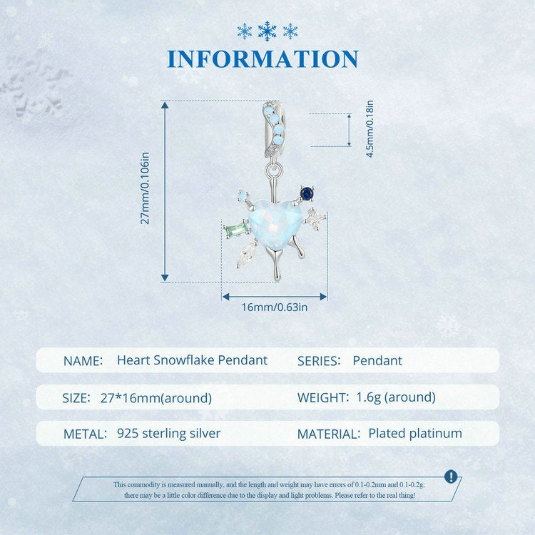 Heart Snowflake Pendant Charm