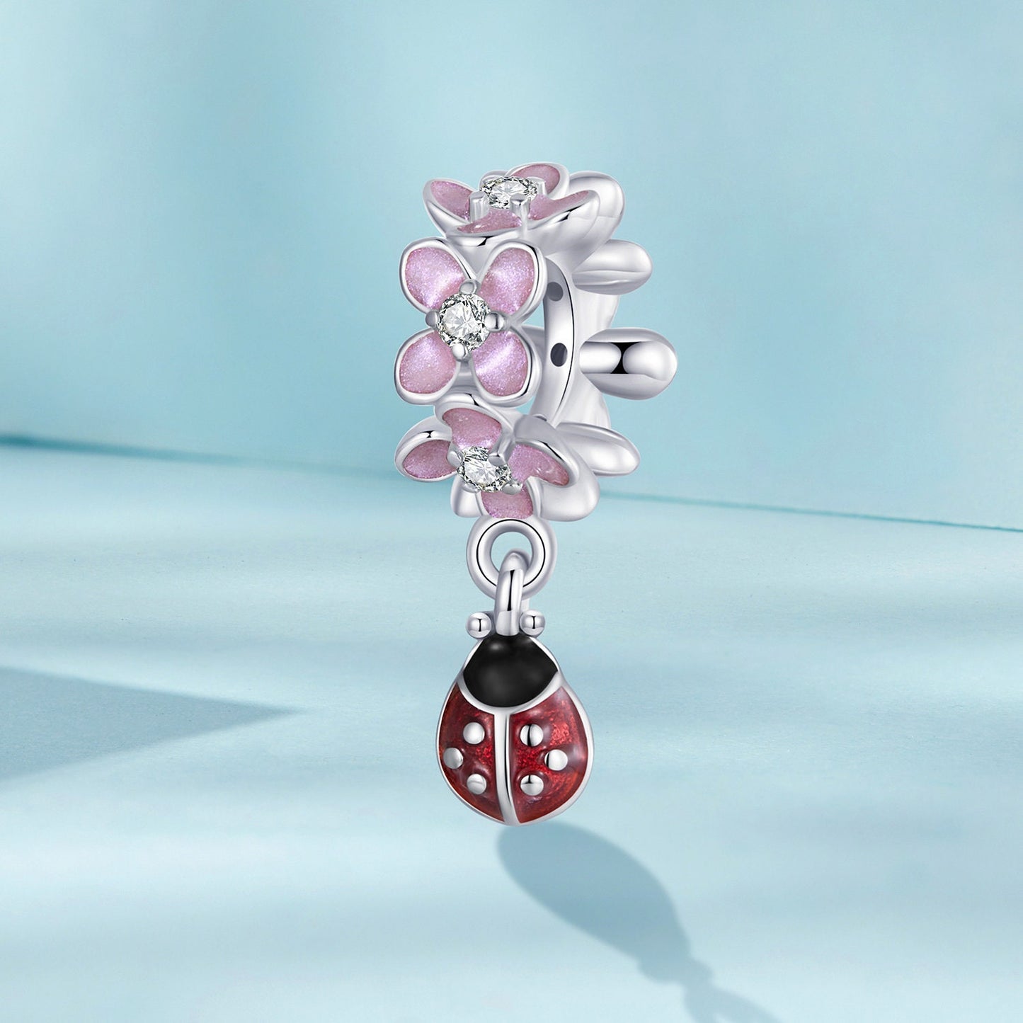 Flower Ladybug Spacer Bead Charm