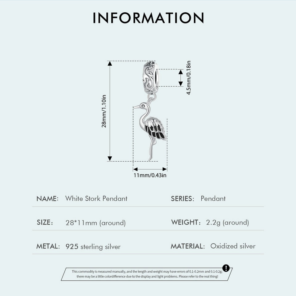 White Stork Pendant Charm