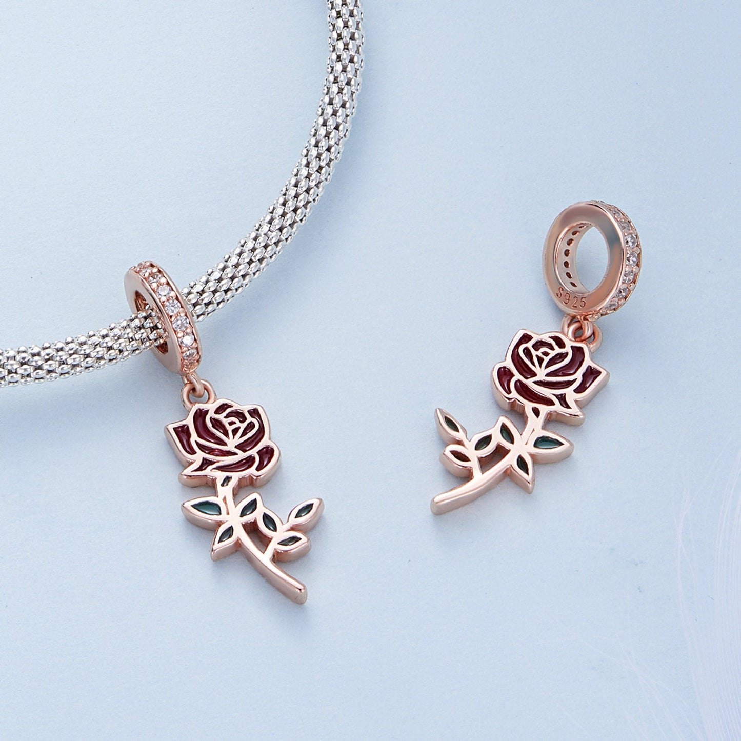 Red Rose Hanging Bead Charm