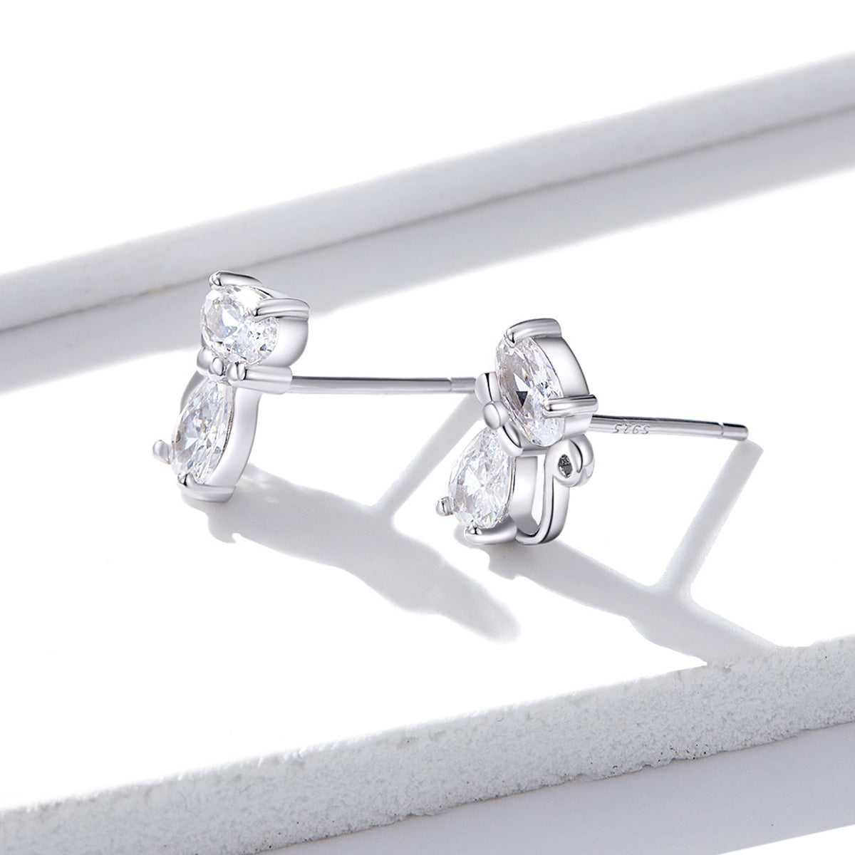 Square Gemstone Cat Stud Earrings
