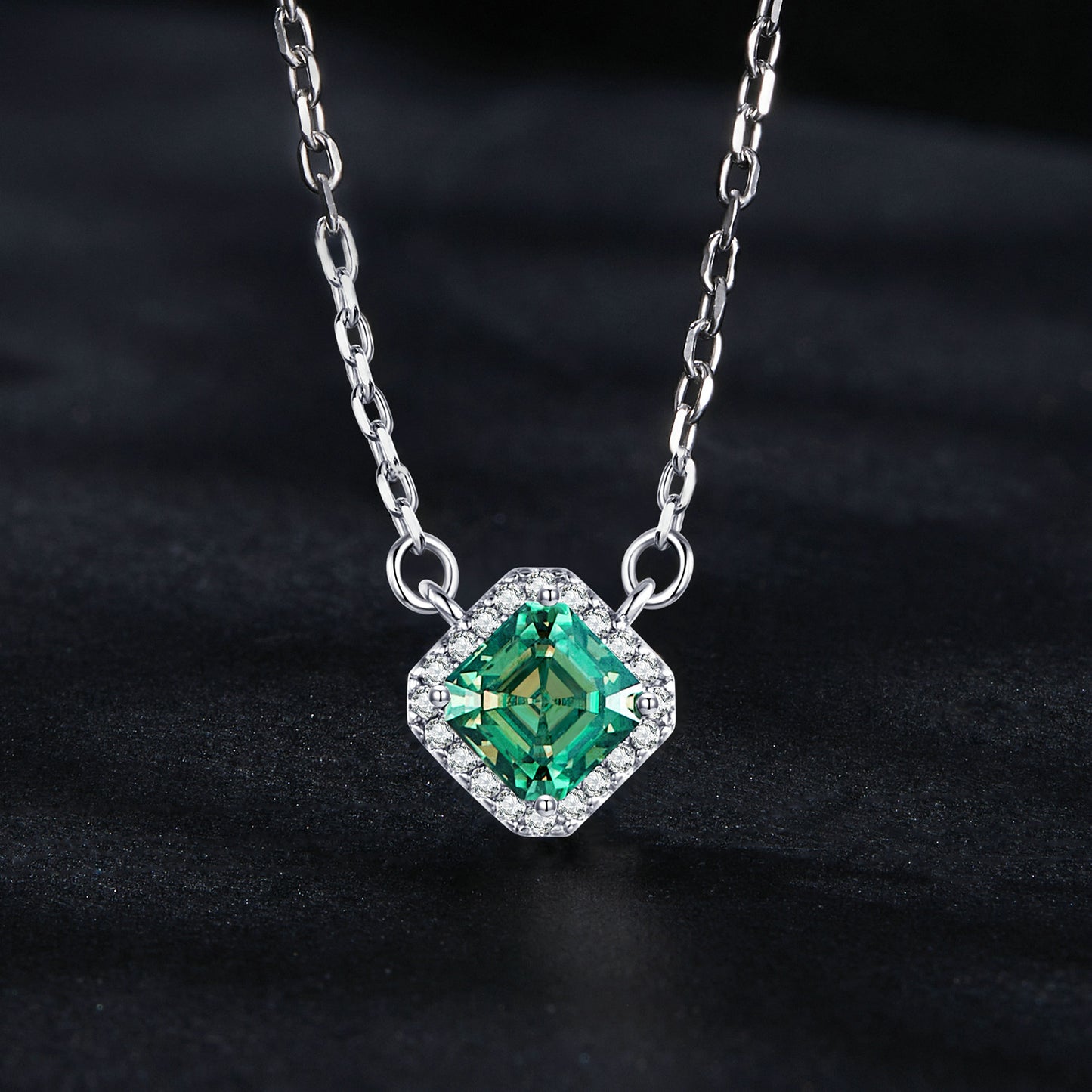 0.6ct Emerald-Cut Green Moissanite Necklace