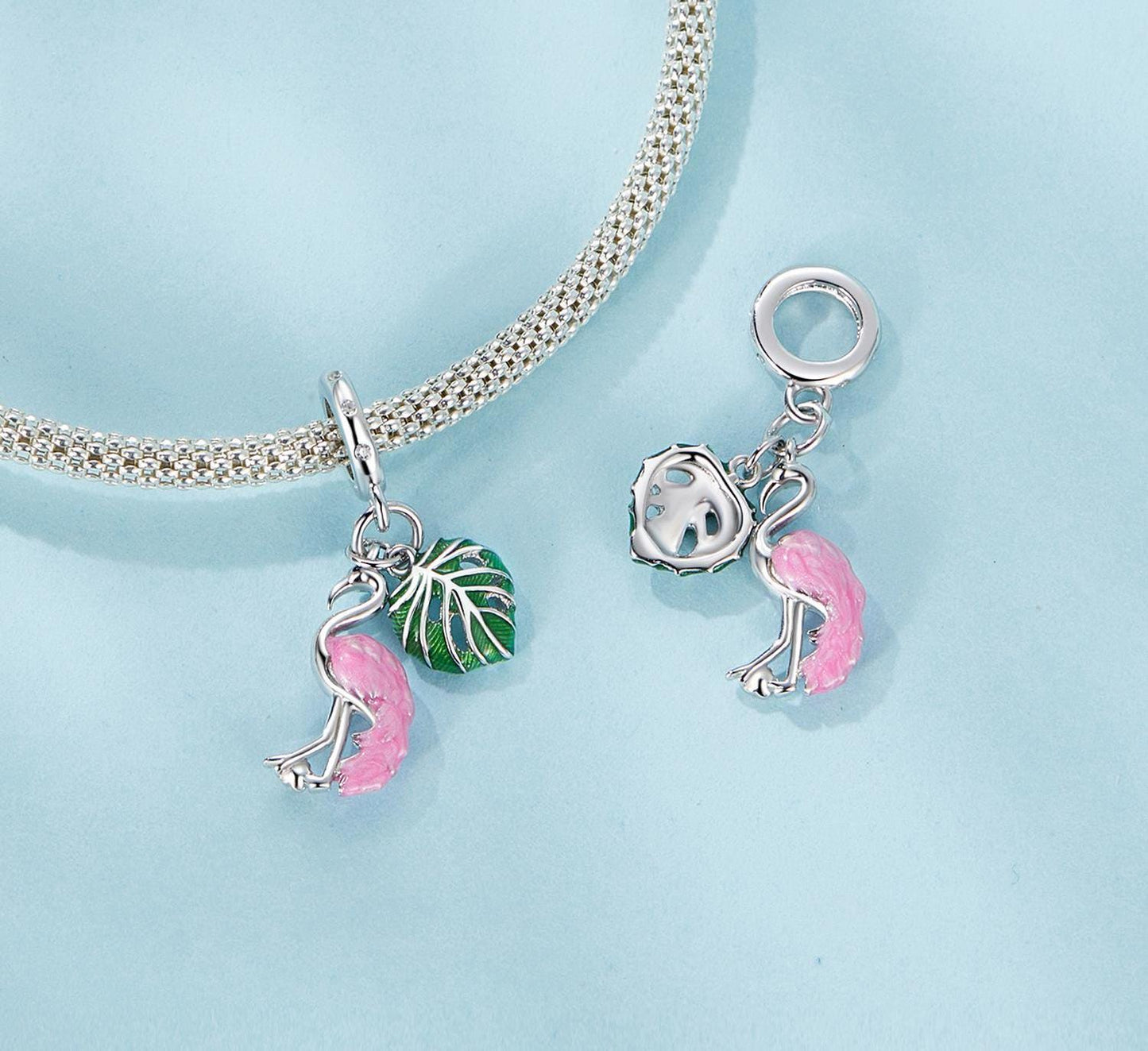 Flamingo Monstera Leaf Pendant Charm